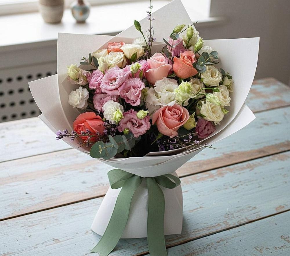 Букет цветов из: Розы, Лизиантусы и Гвоздики в Ворсме