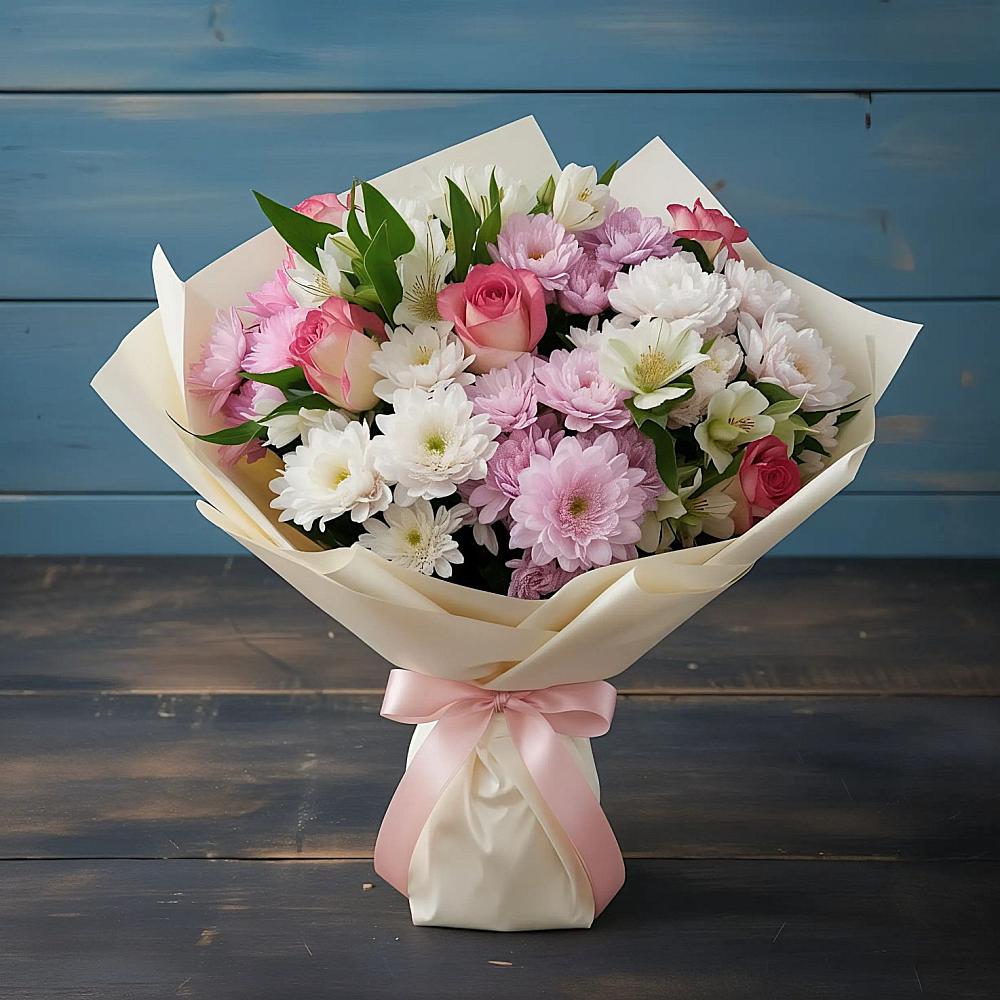 Букет цветов из: Хризантемы, Альстромерии и Розы в Ворсме